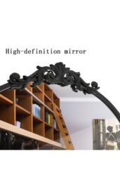 Living and Home 80x180cm Rococo Black Metal Arch Full-Length Wall Mirror with Scroll & Acanthus Leaf Carvings - Size: 80x180 cm - thumbnail 3
