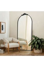 Living and Home 80x180cm Rococo Black Metal Arch Full-Length Wall Mirror with Scroll & Acanthus Leaf Carvings - Size: 80x180 cm - thumbnail 1