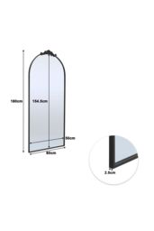 Living and Home 80x180cm Rococo Black Metal Arch Full-Length Wall Mirror with Scroll & Acanthus Leaf Carvings - Size: 80x180 cm - thumbnail 7