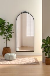 Living and Home 80x180cm Rococo Black Metal Arch Full-Length Wall Mirror with Scroll & Acanthus Leaf Carvings - Size: 80x180 cm - thumbnail 2