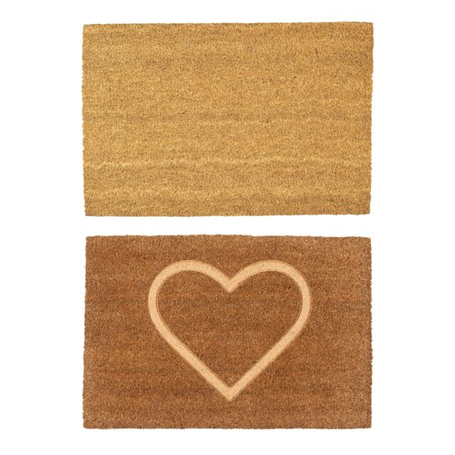 Nicola Spring Coir Door Mat Set - 60 x 40cm - Embossed Heart in Brown - Size: 40 cm x 60 cm - image 1