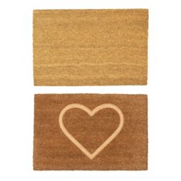 Nicola Spring Coir Door Mat Set - 60 x 40cm - Embossed Heart in Brown - Size: 40 cm x 60 cm - thumbnail 1