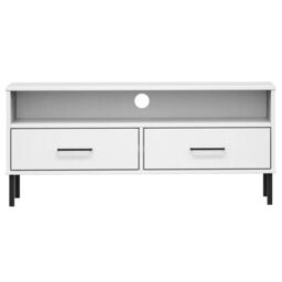 Berkfield Home TV Cabinet with Metal Legs White Solid Wood Pine OSLO - thumbnail 4