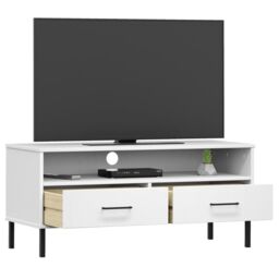 Berkfield Home TV Cabinet with Metal Legs White Solid Wood Pine OSLO - thumbnail 3