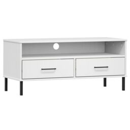 Berkfield Home TV Cabinet with Metal Legs White Solid Wood Pine OSLO - thumbnail 2