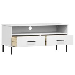 Berkfield Home TV Cabinet with Metal Legs White Solid Wood Pine OSLO - thumbnail 5
