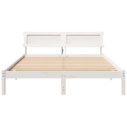 Berkfield Home with LED Strip Lights with Headboard White 160 x 200 cm Pine wood - thumbnail 5