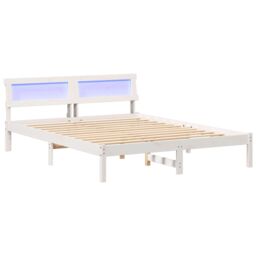Berkfield Home with LED Strip Lights with Headboard White 160 x 200 cm Pine wood - thumbnail 2