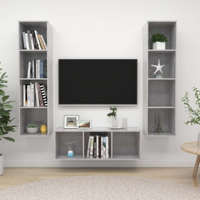 Berkfield Home 3 Piece TV Cabinet Set Concrete Grey Engineered Wood - image 1