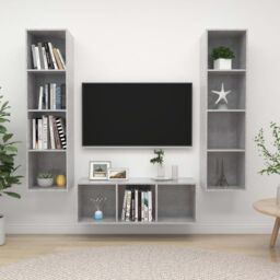 Berkfield Home 3 Piece TV Cabinet Set Concrete Grey Engineered Wood - thumbnail 1