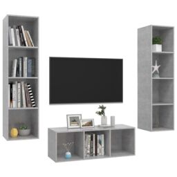 Berkfield Home 3 Piece TV Cabinet Set Concrete Grey Engineered Wood - thumbnail 3