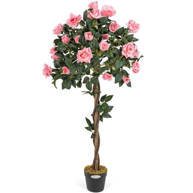 Christow Artificial Rose Tree Potted Indoor Outdoor Wedding Flower Decoration in Pink - Size: 4ft - image 1