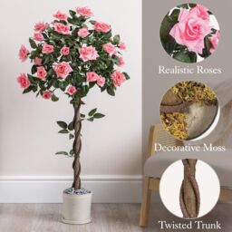 Christow Artificial Rose Tree Potted Indoor Outdoor Wedding Flower Decoration in Pink - Size: 4ft - thumbnail 5