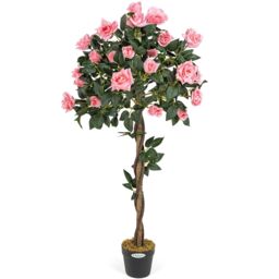 Christow Artificial Rose Tree Potted Indoor Outdoor Wedding Flower Decoration in Pink - Size: 4ft