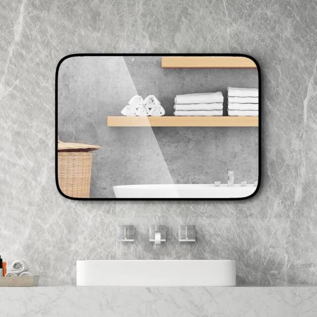 Gymax Bathroom Wall Mirror 70 CM x 50 CM Vanity Mirror for Living Room Black - image 1