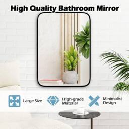 Gymax Bathroom Wall Mirror 70 CM x 50 CM Vanity Mirror for Living Room Black - thumbnail 4