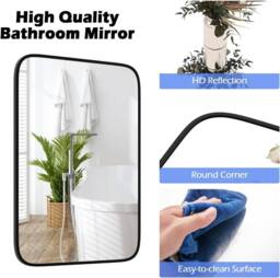 Gymax Bathroom Wall Mirror 70 CM x 50 CM Vanity Mirror for Living Room Black - thumbnail 5