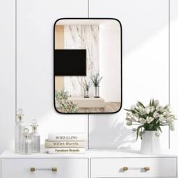 Gymax Bathroom Wall Mirror 70 CM x 50 CM Vanity Mirror for Living Room Black - thumbnail 6