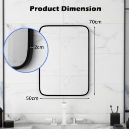Gymax Bathroom Wall Mirror 70 CM x 50 CM Vanity Mirror for Living Room Black - thumbnail 3