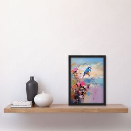 Artery8 Wall Art Print Kingfisher Bird & Flowers Oil Painting Abstract Sandy Beach Artwork Framed in Blue - Size: A4 - thumbnail 4