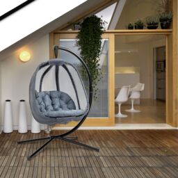 OUTSUNNY Hanging Egg Chair, Folding Texteline Swing Hammock with Side Pocket in Grey