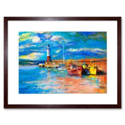 "Artery8 Wall Art Print Boats Tide Out Painting Art Framed 9x7 inch in Brown - Size: W7"" x H9""" - thumbnail 1