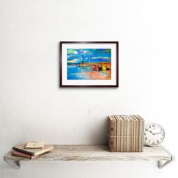 "Artery8 Wall Art Print Boats Tide Out Painting Art Framed 9x7 inch in Brown - Size: W7"" x H9""" - thumbnail 2