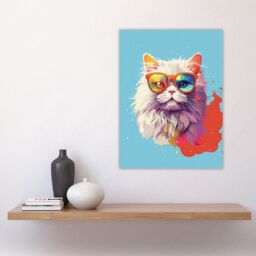 "Artery8 Wall Art Print Persian Cat with Retro Sunglasses Gift Pet Portrait Baby Blue Orange Purple Artwork Painting Poster - Size: W18"" x H24""" - thumbnail 4