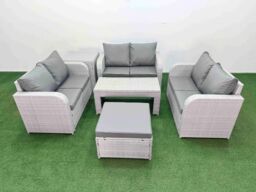 Fimous 7 Seater PE Wicker Rattan Furniture Sofa Sets with Oblong Coffee Table 2 Seater Love Sofa Big Footstool Side Table Light Grey - thumbnail 2
