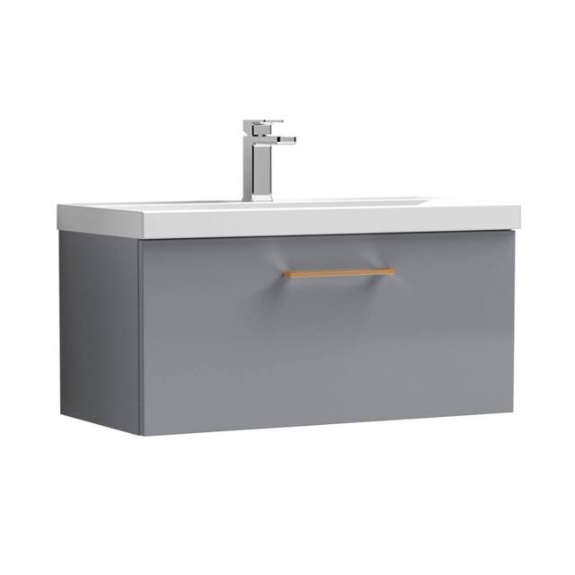 Balterley 600mm Wall Hung 1 Drawer Vanity Basin Unit, Satin Grey, Copper Handle in Grey - image 1