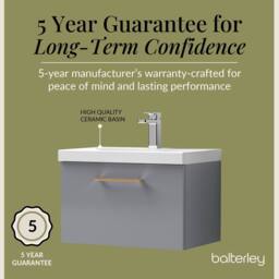 Balterley 600mm Wall Hung 1 Drawer Vanity Basin Unit, Satin Grey, Copper Handle in Grey - thumbnail 6