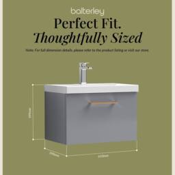 Balterley 600mm Wall Hung 1 Drawer Vanity Basin Unit, Satin Grey, Copper Handle in Grey - thumbnail 5
