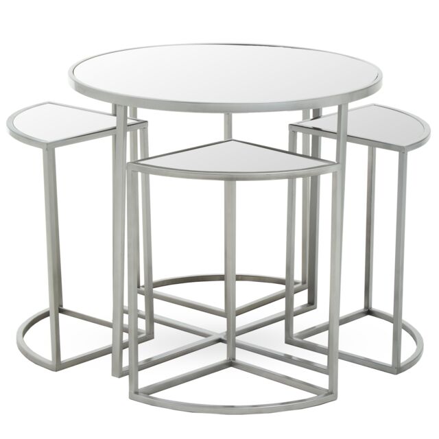Orsina Versatile Design 5Pc Silver Finish Iron Tables, Industrial Design Bedroom Table, Everyday Use Lounge Table - image 1