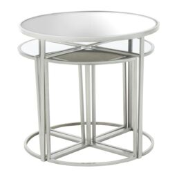Orsina Versatile Design 5Pc Silver Finish Iron Tables, Industrial Design Bedroom Table, Everyday Use Lounge Table - thumbnail 2