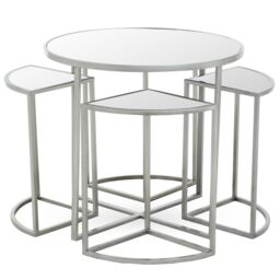 Orsina Versatile Design 5Pc Silver Finish Iron Tables, Industrial Design Bedroom Table, Everyday Use Lounge Table