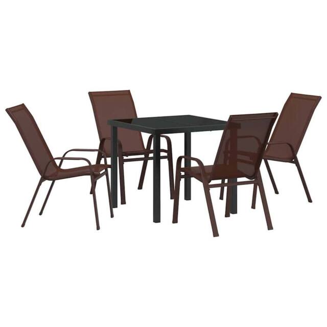 Berkfield Home 5 Piece Garden Dining Set Brown Textilene & Steel - image 1