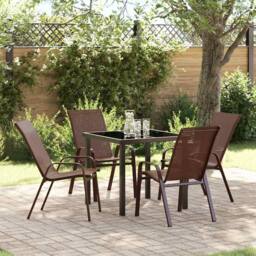 Berkfield Home 5 Piece Garden Dining Set Brown Textilene & Steel - thumbnail 2