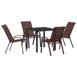Berkfield Home 5 Piece Garden Dining Set Brown Textilene & Steel - thumbnail 1