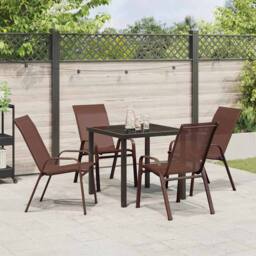 Berkfield Home 5 Piece Garden Dining Set Brown Textilene & Steel - thumbnail 4