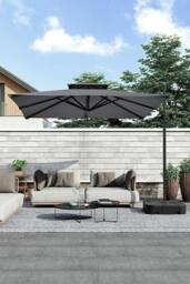 Garden Sanctuary Outdoor Large Square 3M LED Cantilever Parasol with Plastic Base in Dark Grey - thumbnail 1