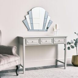 Melody Maison Grey Glass Art Deco Arch Fan Wall Mirror 80cm X 60cm in Light Grey - Size: 80 cm X 60 cm - thumbnail 6