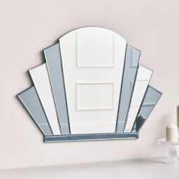 Melody Maison Grey Glass Art Deco Arch Fan Wall Mirror 80cm X 60cm in Light Grey - Size: 80 cm X 60 cm - thumbnail 2