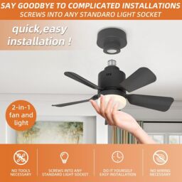 Garwarm Dimmable LED Screw in Ceiling Fan Light for Bedroom, 45 cm Black - thumbnail 6
