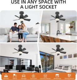 Garwarm Dimmable LED Screw in Ceiling Fan Light for Bedroom, 45 cm Black - thumbnail 7