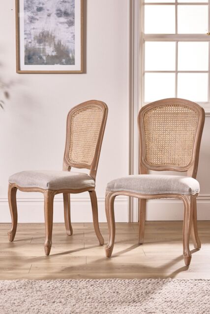 Dibor Set of 2 Rustic Vintage Loire Solid Wood Frame Home Furniture Rattan Back Dining Chairs in Grey - image 1