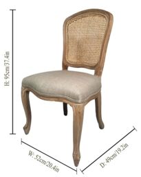 Dibor Set of 2 Rustic Vintage Loire Solid Wood Frame Home Furniture Rattan Back Dining Chairs in Grey - thumbnail 2