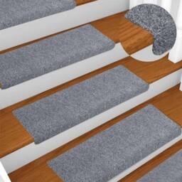 Berkfield Home Stair Mats 10 pcs Light Grey 65x21x4 cm Needle Punch - Size: Medium - thumbnail 2