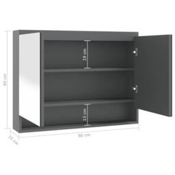 Berkfield Home Bathroom Mirror Cabinet 80x15x60 cm MDF Shining Grey - Size: 80 x 15 x 60 cm - thumbnail 8