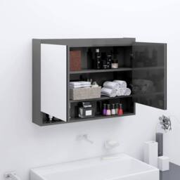 Berkfield Home Bathroom Mirror Cabinet 80x15x60 cm MDF Shining Grey - Size: 80 x 15 x 60 cm - thumbnail 2