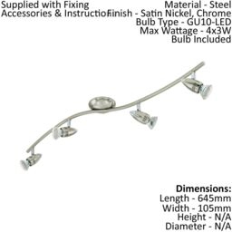 Loops Quad Ceiling Spot Light & 2x Matching Wall Lights Satin Nickel Adjustable Head in Metallics - thumbnail 2